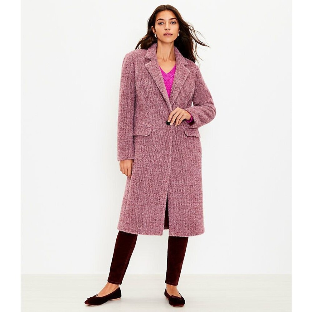 Womens Small Loft Cozy Long Trench Pea Coat Herringbone Warm Single Breasted - Picture 2 of 3